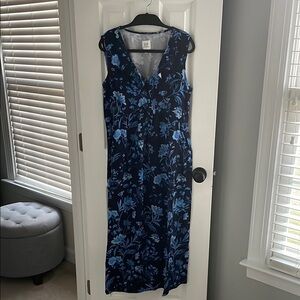 GAP Maternity Ruffle Floral Blue Midi Sleeveless Dress, XS